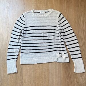 White + Warren Black and White Striped Sweater